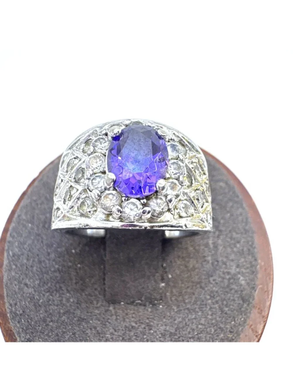 Amethyst Cubic Zirconia Tapered Band Sterling Silver 925 Ring Size 5.75